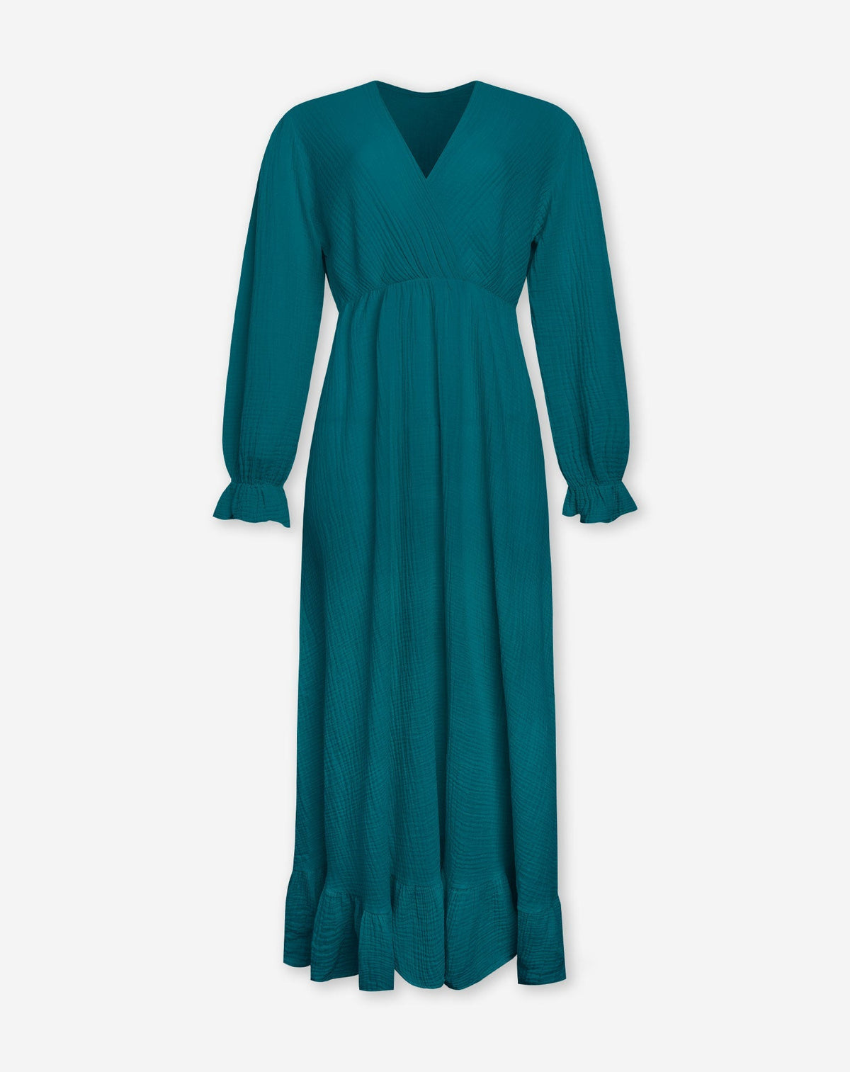 MOUSSELINE MAXI RUFFLE DRESS SEAGREEN