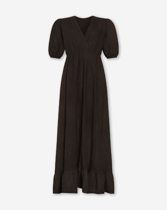 MOUSSELINE MAXI SHORT SLEEVE DRESS BRUIN