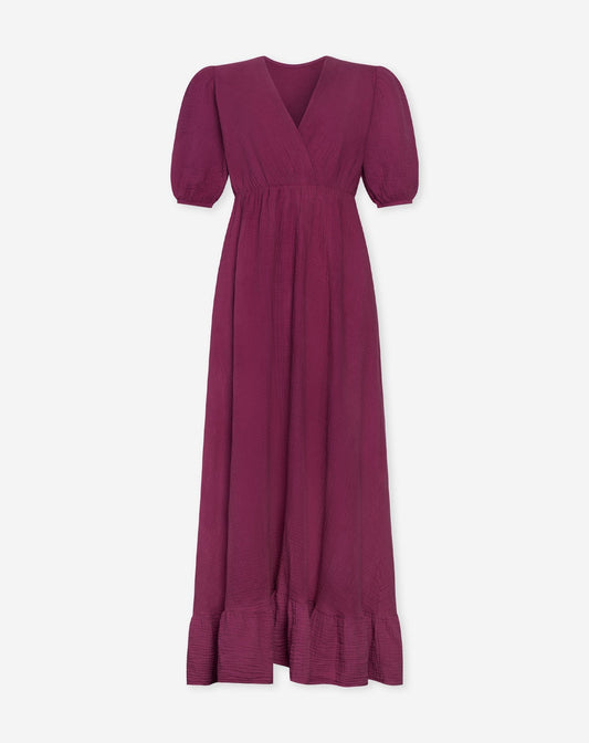 MOUSSELINE MAXI SHORT SLEEVE DRESS CHERRY