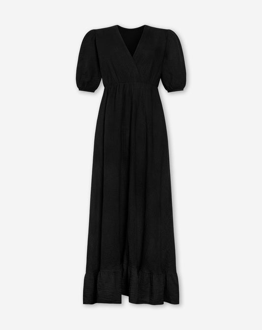 MOUSSELINE MAXI SHORT SLEEVE DRESS ZWART