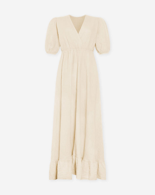 MOUSSELINE MAXI SHORT SLEEVE DRESS ZAND