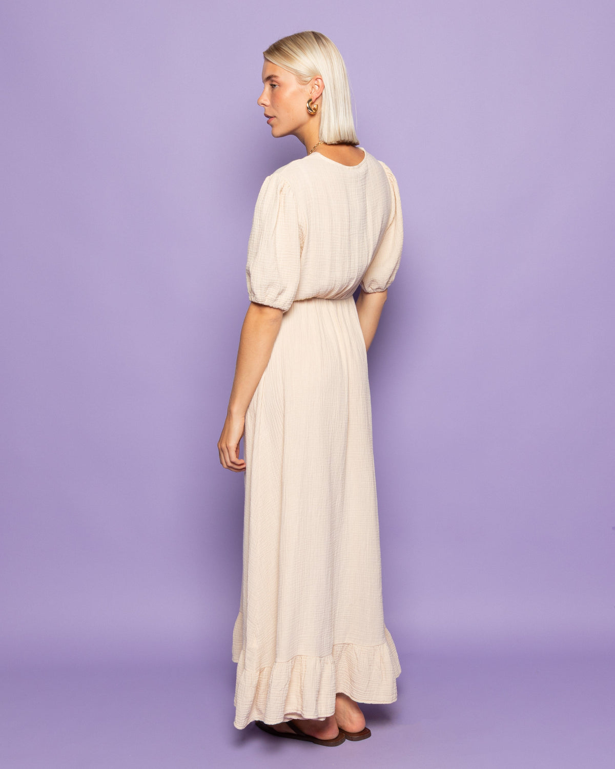 MOUSSELINE MAXI SHORT SLEEVE DRESS ZAND