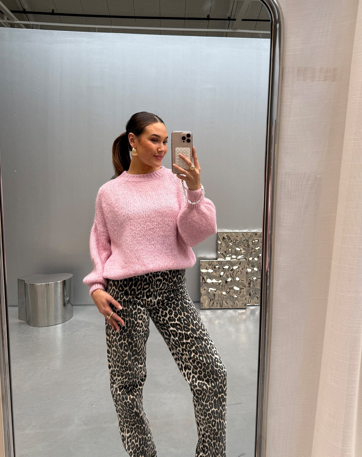 LEOPARD ALLOVER JEANS BEIGE