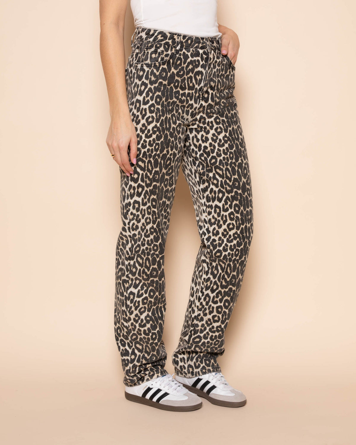 LEOPARD ALLOVER JEANS BEIGE