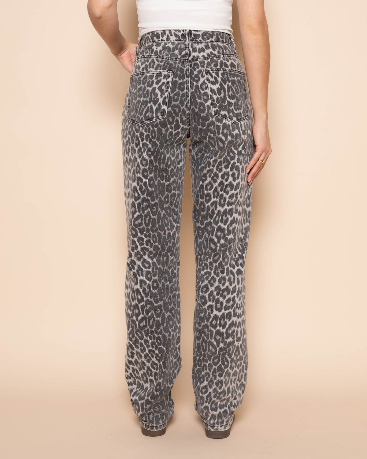 LEOPARD ALLOVER JEANS GRIJS