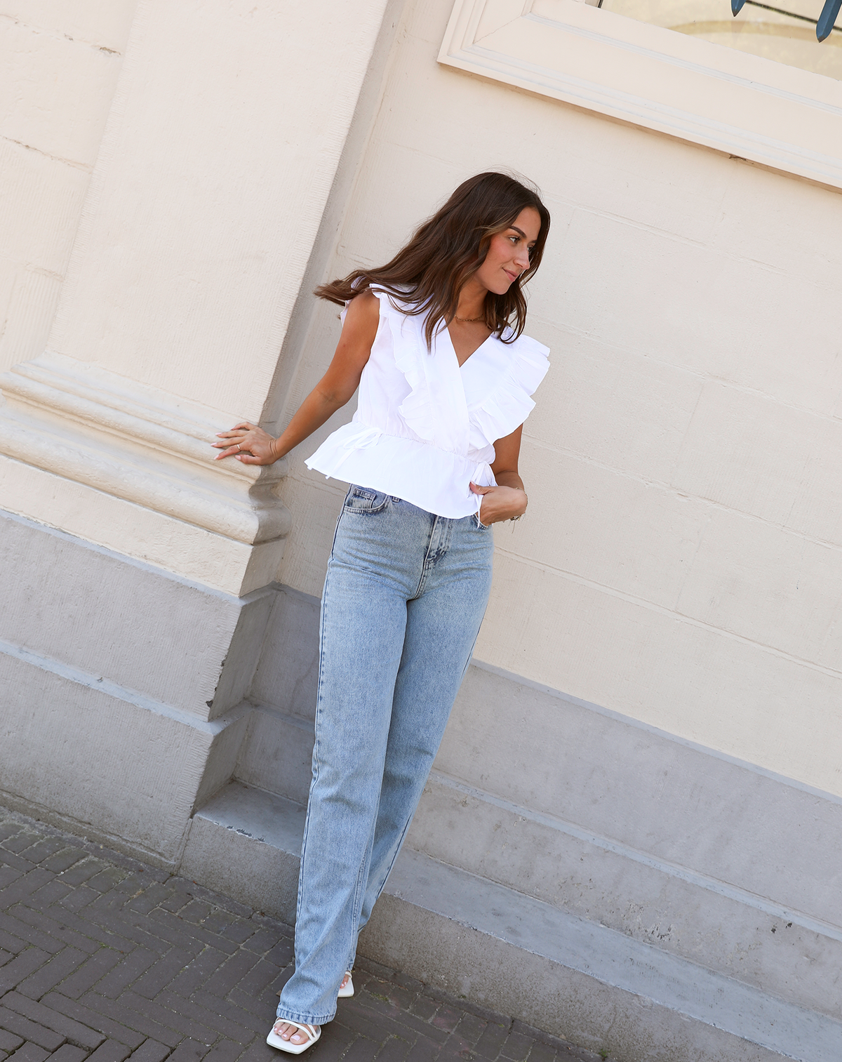 DENIM STRAIGHT LEG JEANS BLAUW