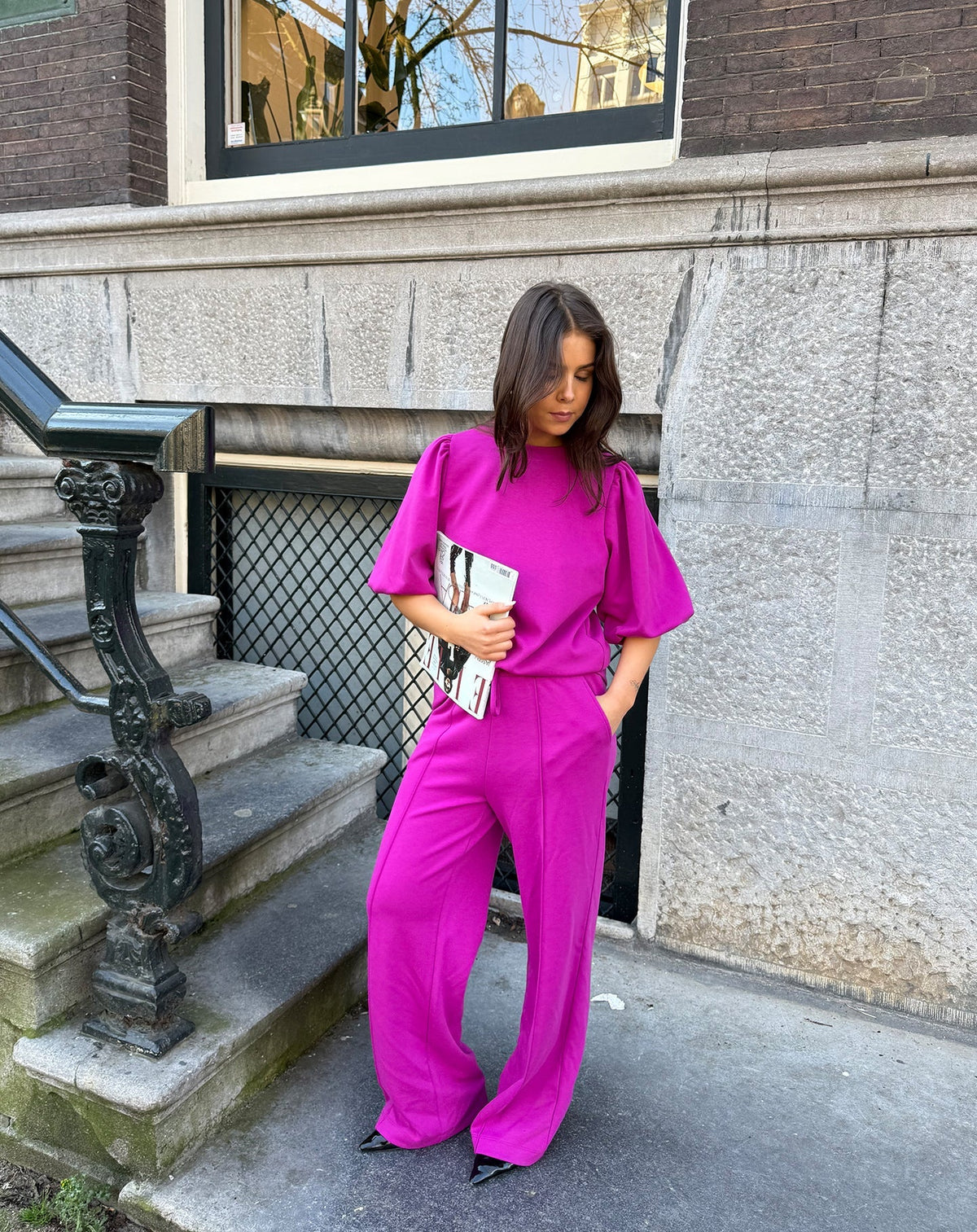 SCUBA PINTUCK PANTS MAGENTA