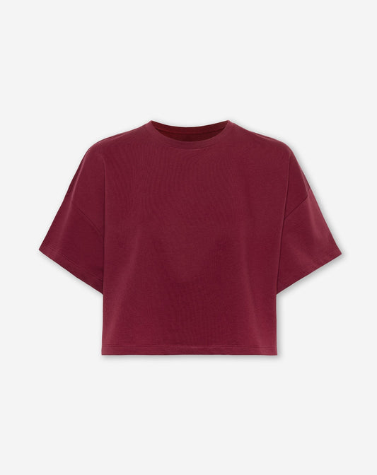 SOLID CROPPED SWEAT TEE BURGUNDY