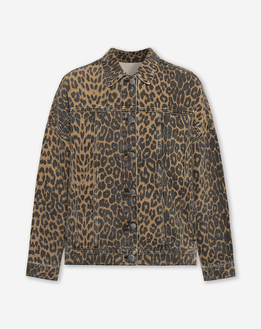 LEOPARD ALLOVER DENIM JACKET ZWART
