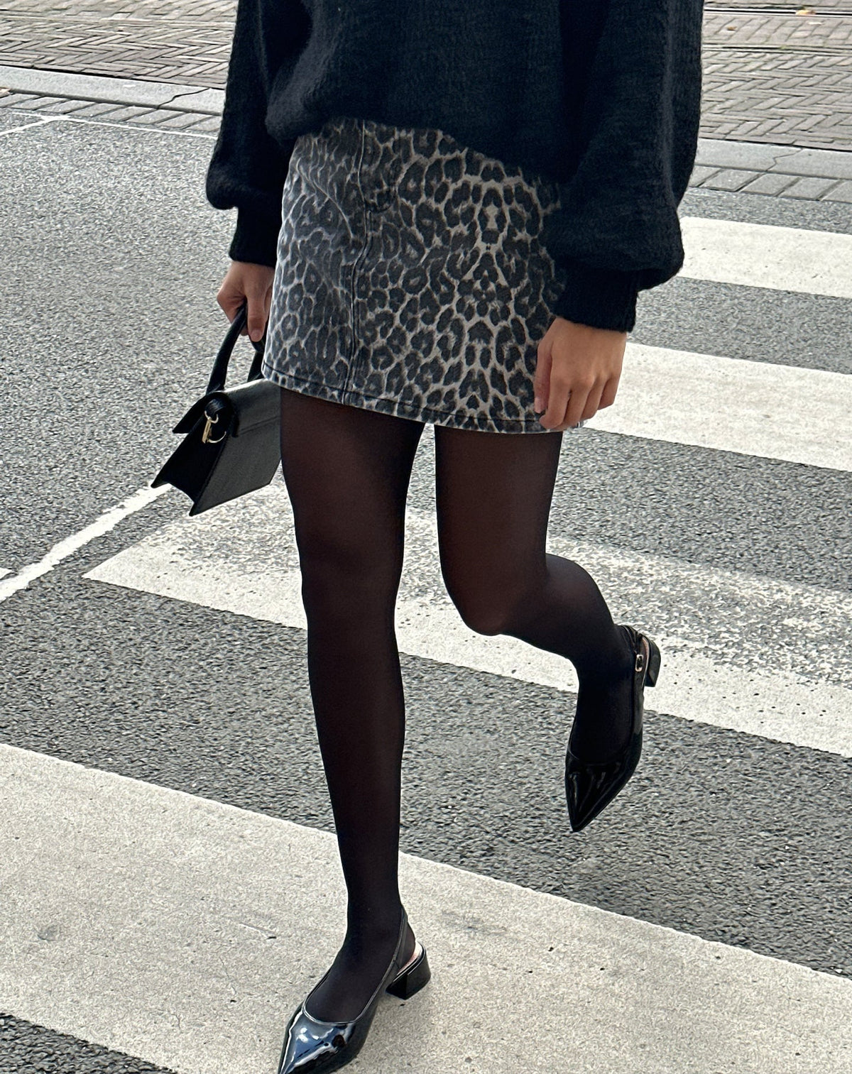 LEOPARD ALLOVER DENIM SKIRT GRIJS