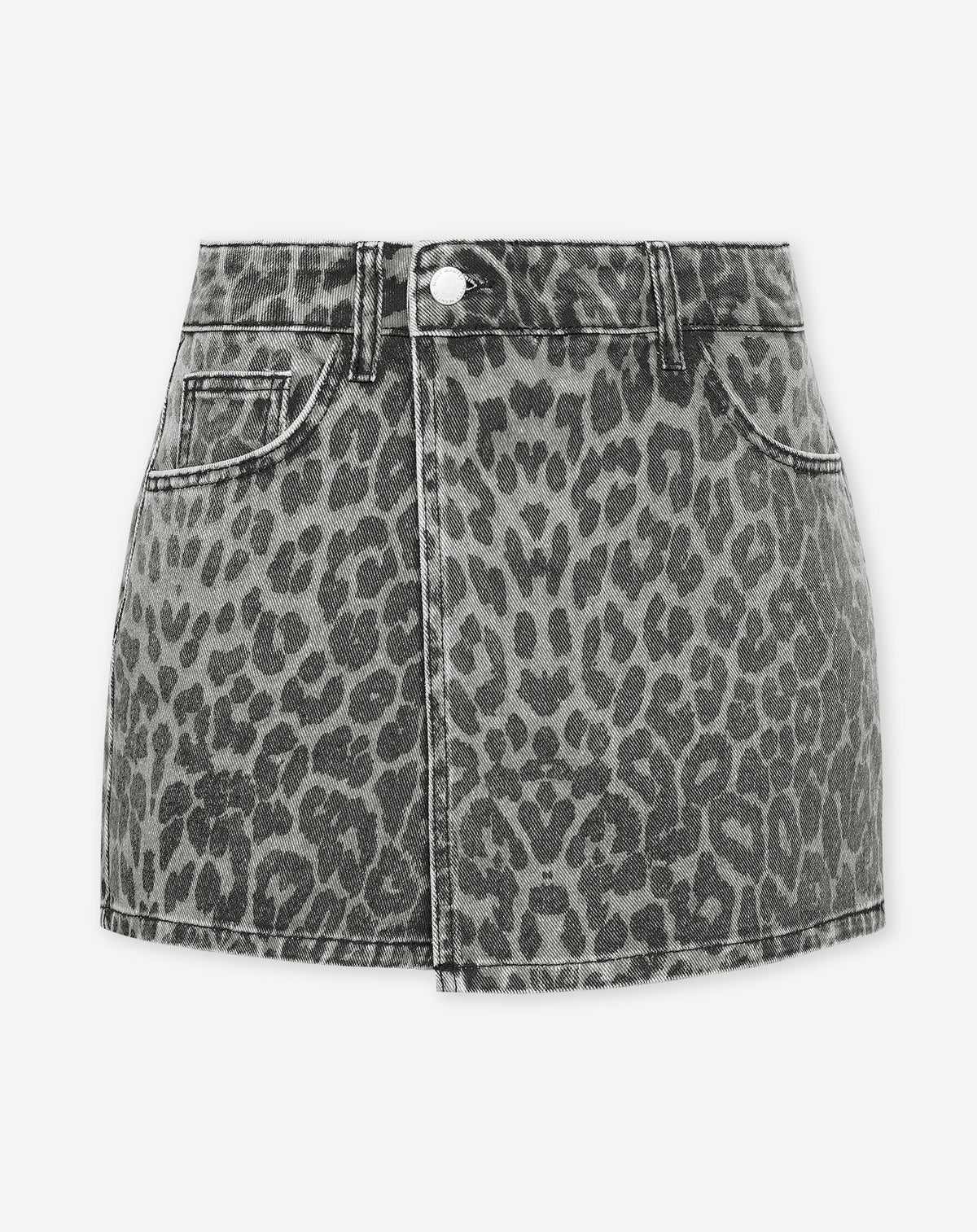 LEOPARD ALLOVER DENIM SKORT GRIJS
