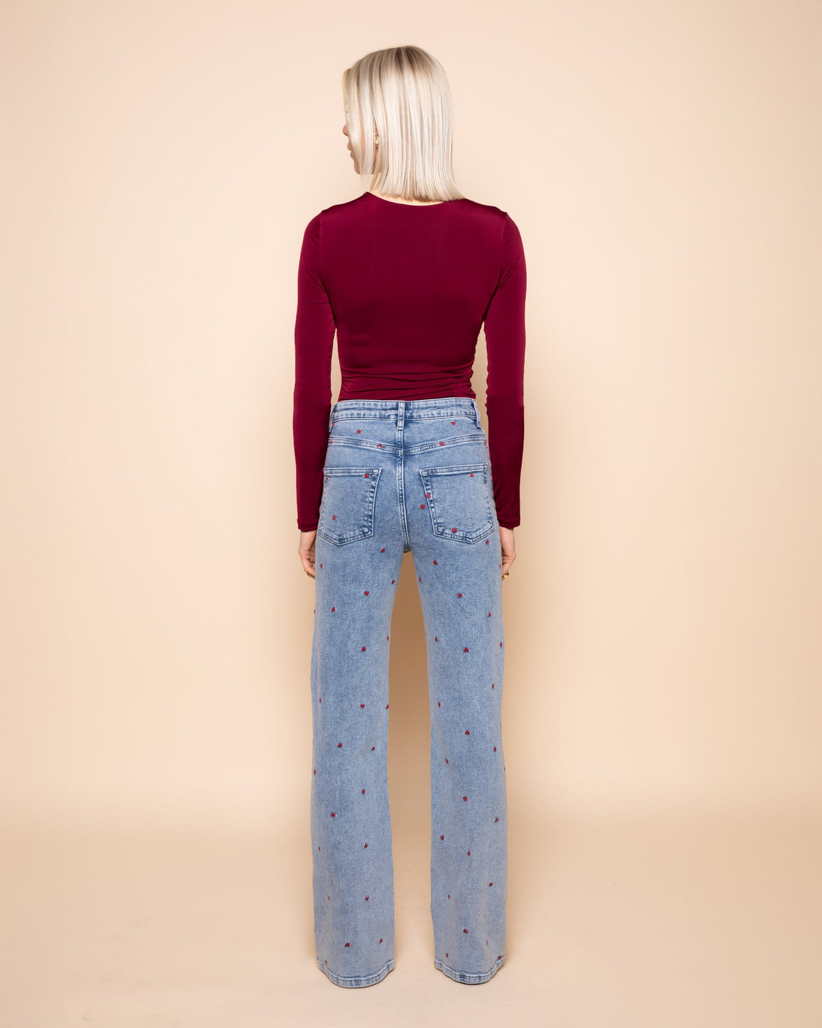 HEART BOOTCUT JEANS BURGUNDY