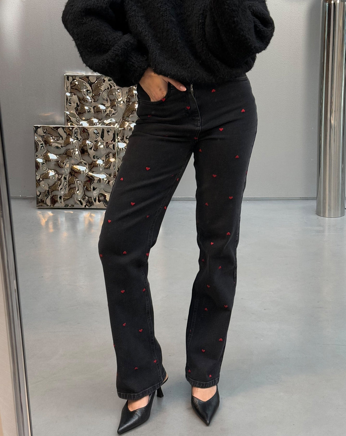 HEART BOOTCUT JEANS DONKERGRIJS