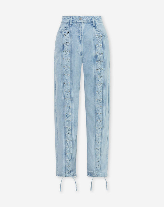LACE UP JEANS LICHTBLAUW