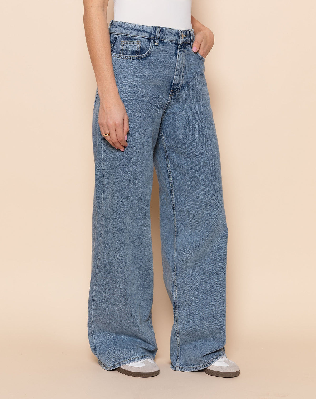 WIDE LEG JEANS MID BLAUW