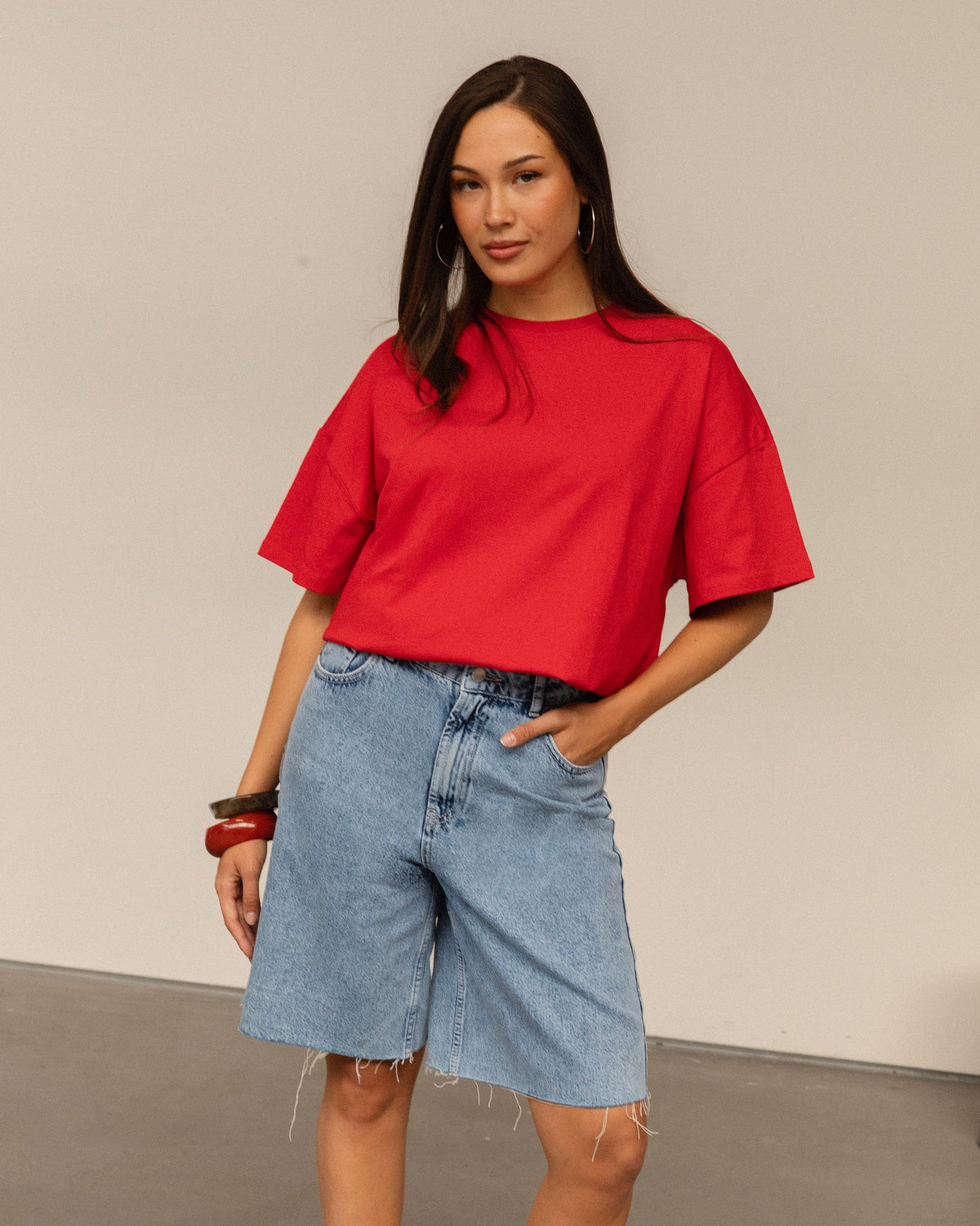 BAGGY DENIM JORT MID BLAUW