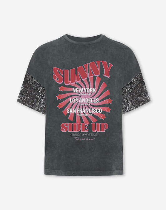 SUNNY SIDE UP SEQUIN OVERSIZED TEE GRIJS