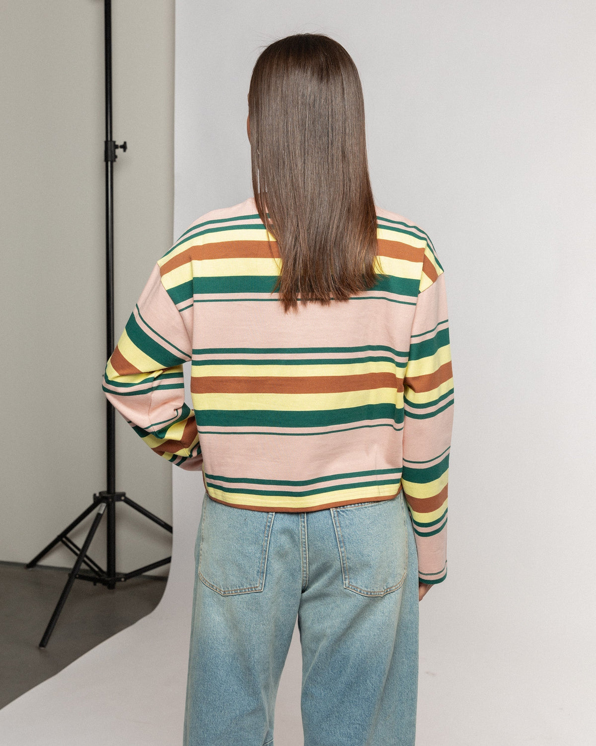 LAINA STRIPED LONG SLEEVE CROPPED TEE ROZE