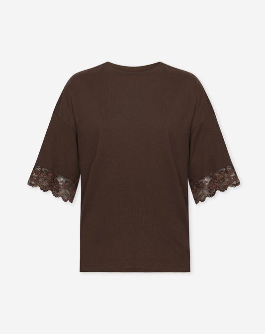 LACE SLEEVE OVERSIZED TEE DONKERBRUIN