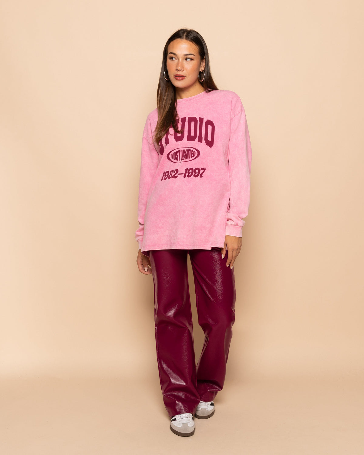 LIQUID LEATHER STRAIGHT LEG PANTS BURGUNDY