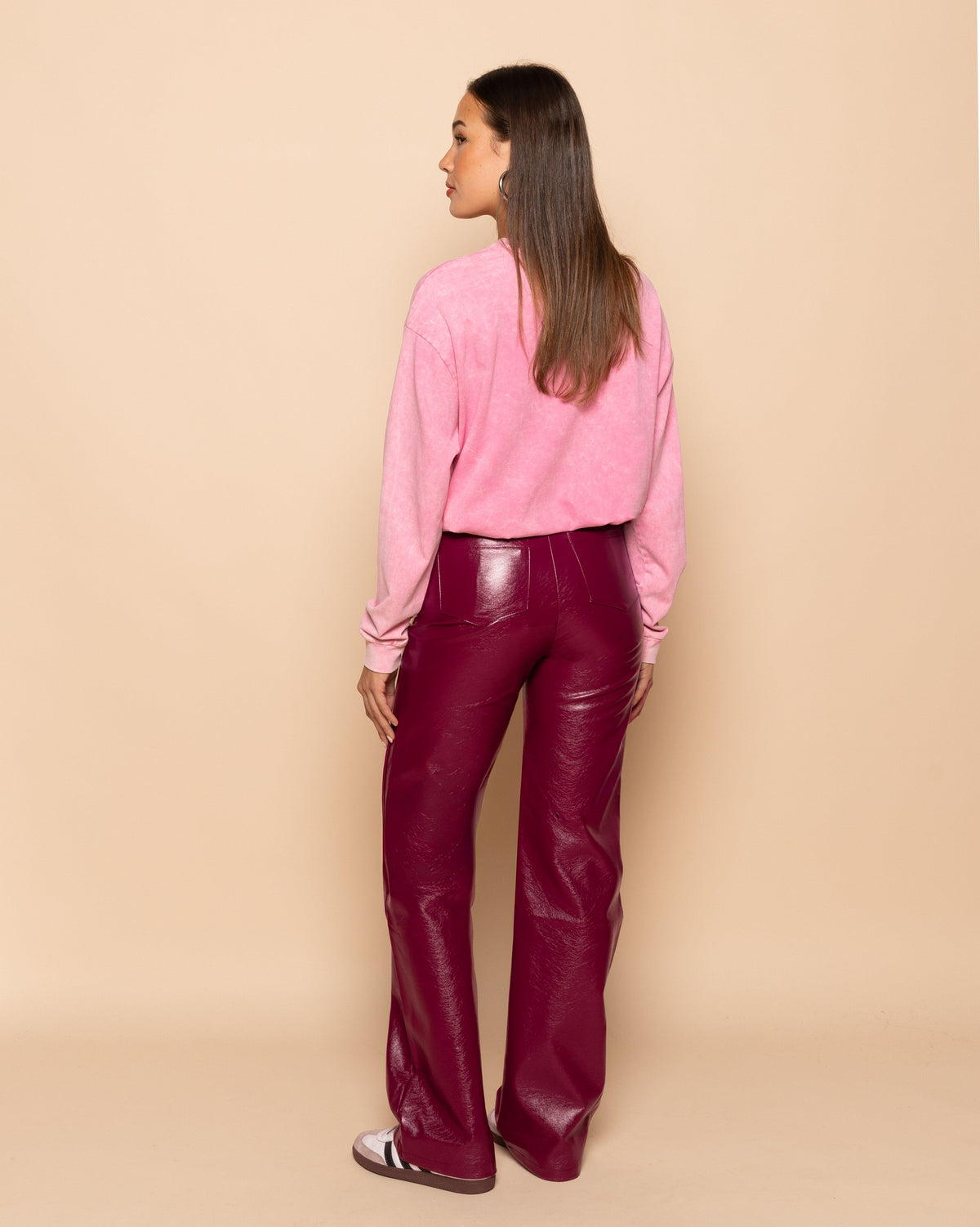 LIQUID LEATHER STRAIGHT LEG PANTS BURGUNDY
