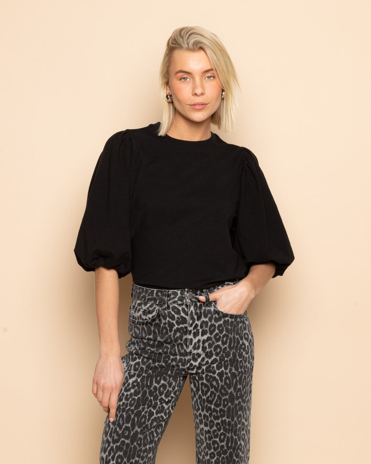 LEOPARD BOOTCUT JEANS GRIJS