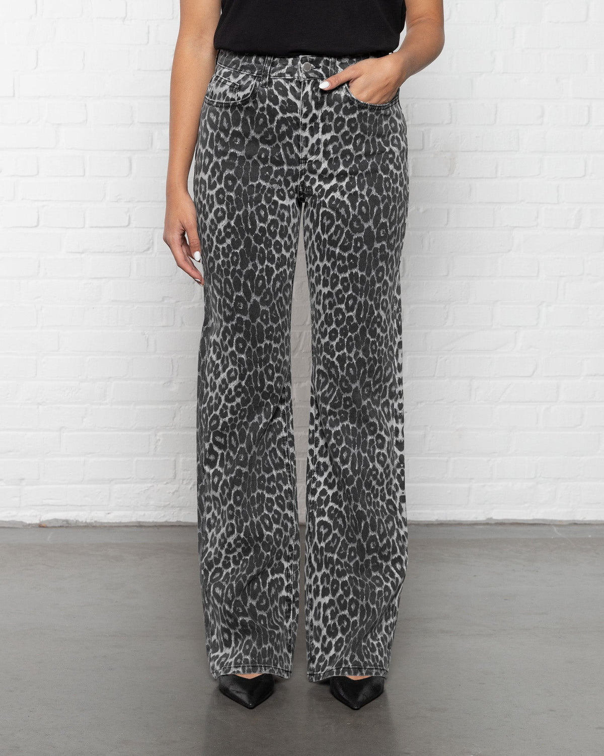 LEOPARD BOOTCUT JEANS GRIJS