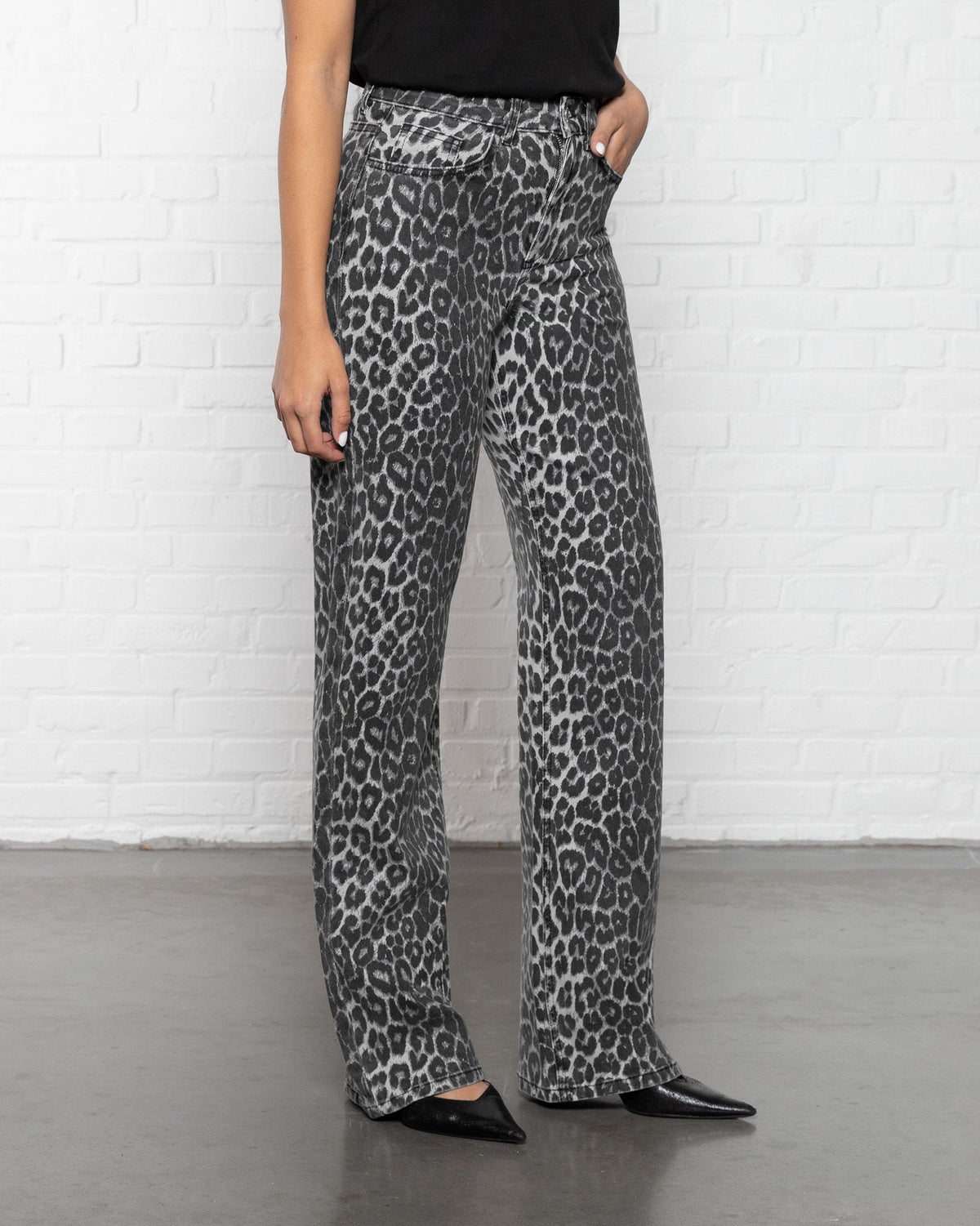 LEOPARD BOOTCUT JEANS GRIJS