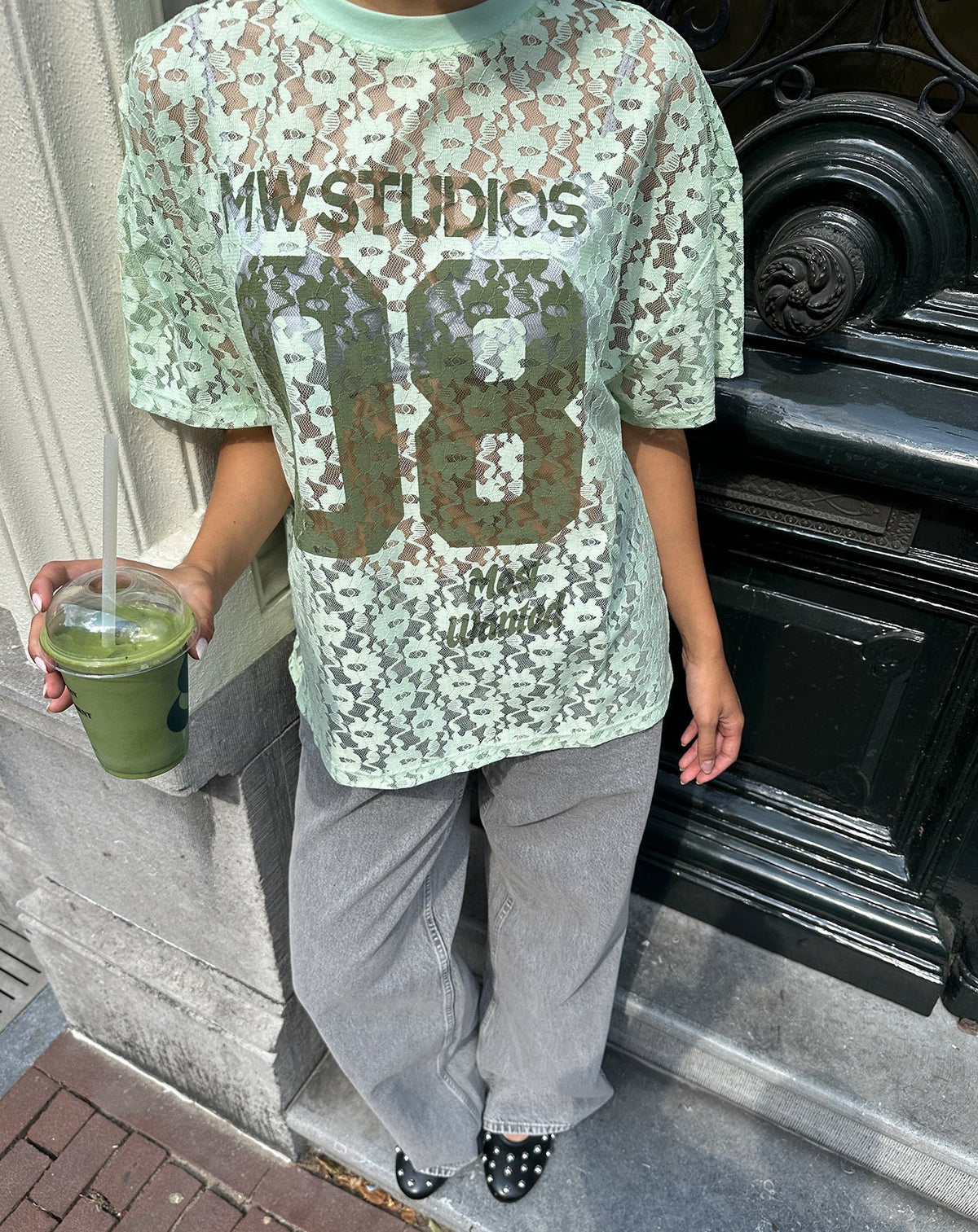 LACE STUDIO OVERSIZED TEE PISTACHE