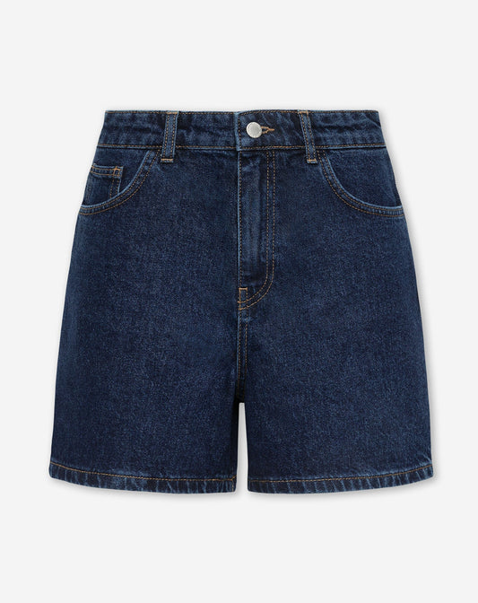 MOM DENIM SHORT DONKERBLAUW