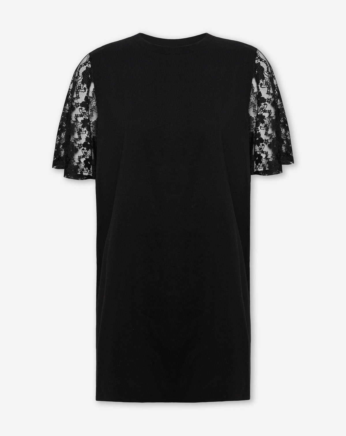 LACE BUTTERFLY SLEEVE TEE DRESS ZWART