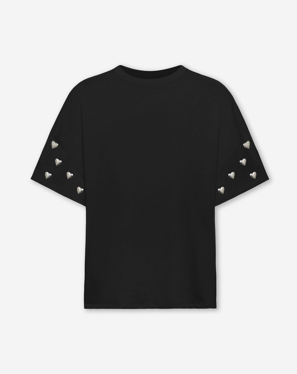 HEART STUD SLEEVE OVERSIZED TEE ZWART