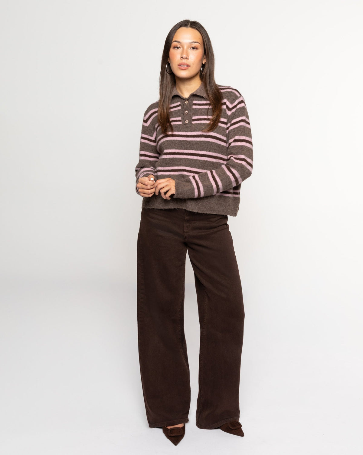 STRIPE KNITTED POLO ROZE