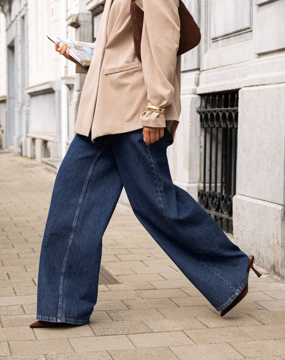 COMFORT WIDE LEG JEANS DONKERBLAUW