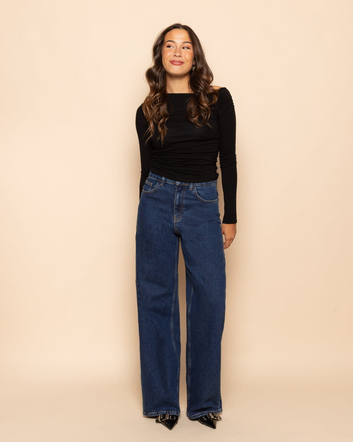 COMFORT WIDE LEG JEANS DONKERBLAUW
