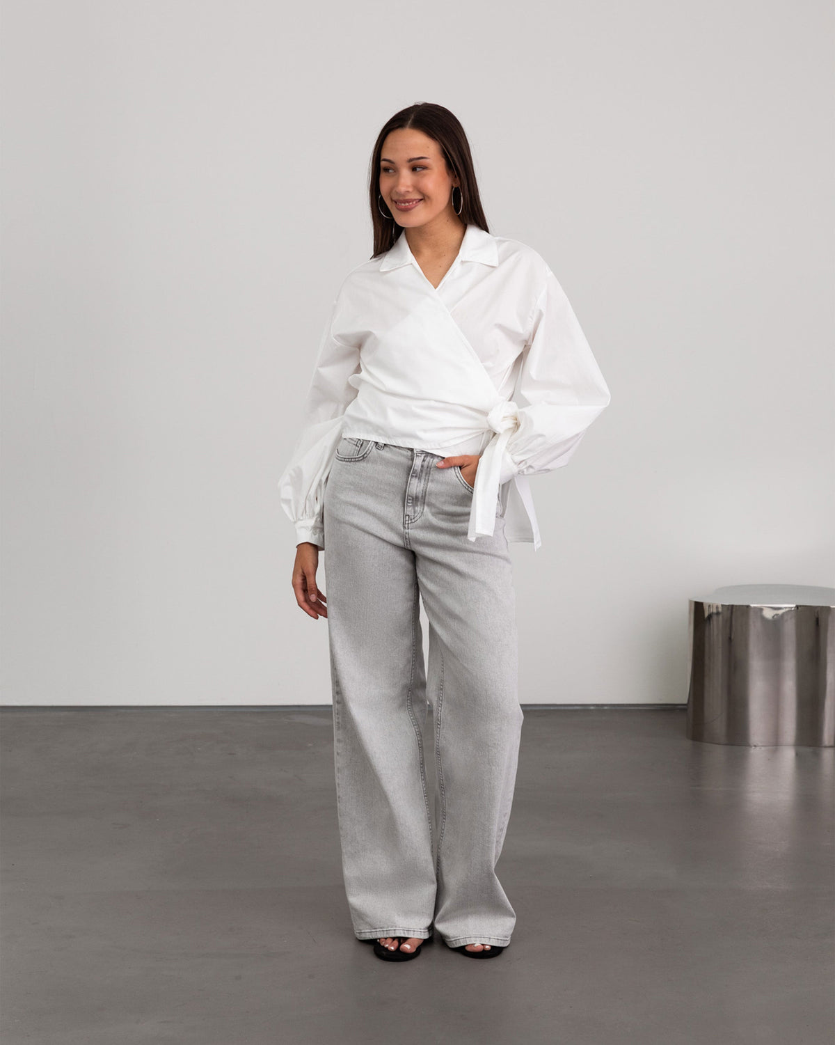 POPLIN WRAP KNOT BLOUSE WIT