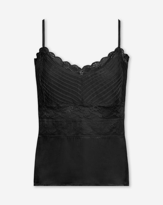 LACE PINTUCK TOP ZWART
