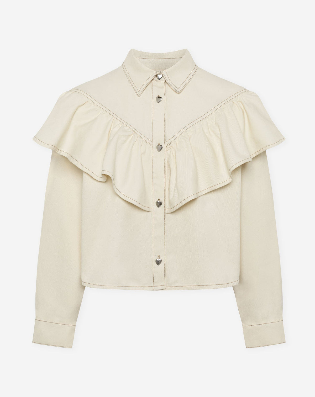 RUFFLE DENIM BLOUSE CRÈME