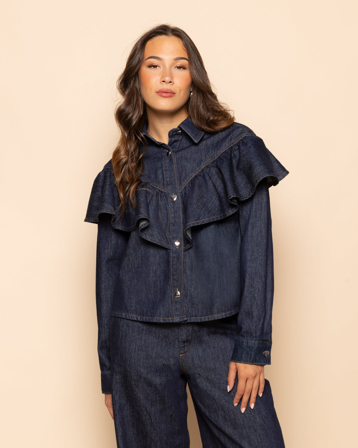 FLOWY DENIM WIDE LEG JEANS DONKERBLAUW