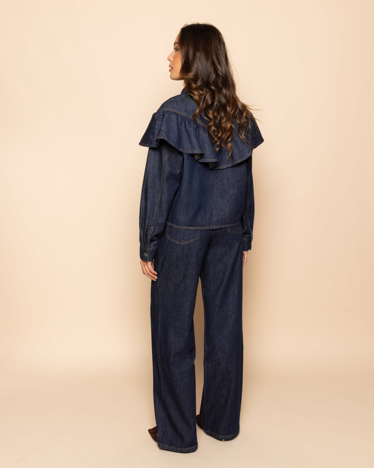 FLOWY DENIM WIDE LEG JEANS DONKERBLAUW