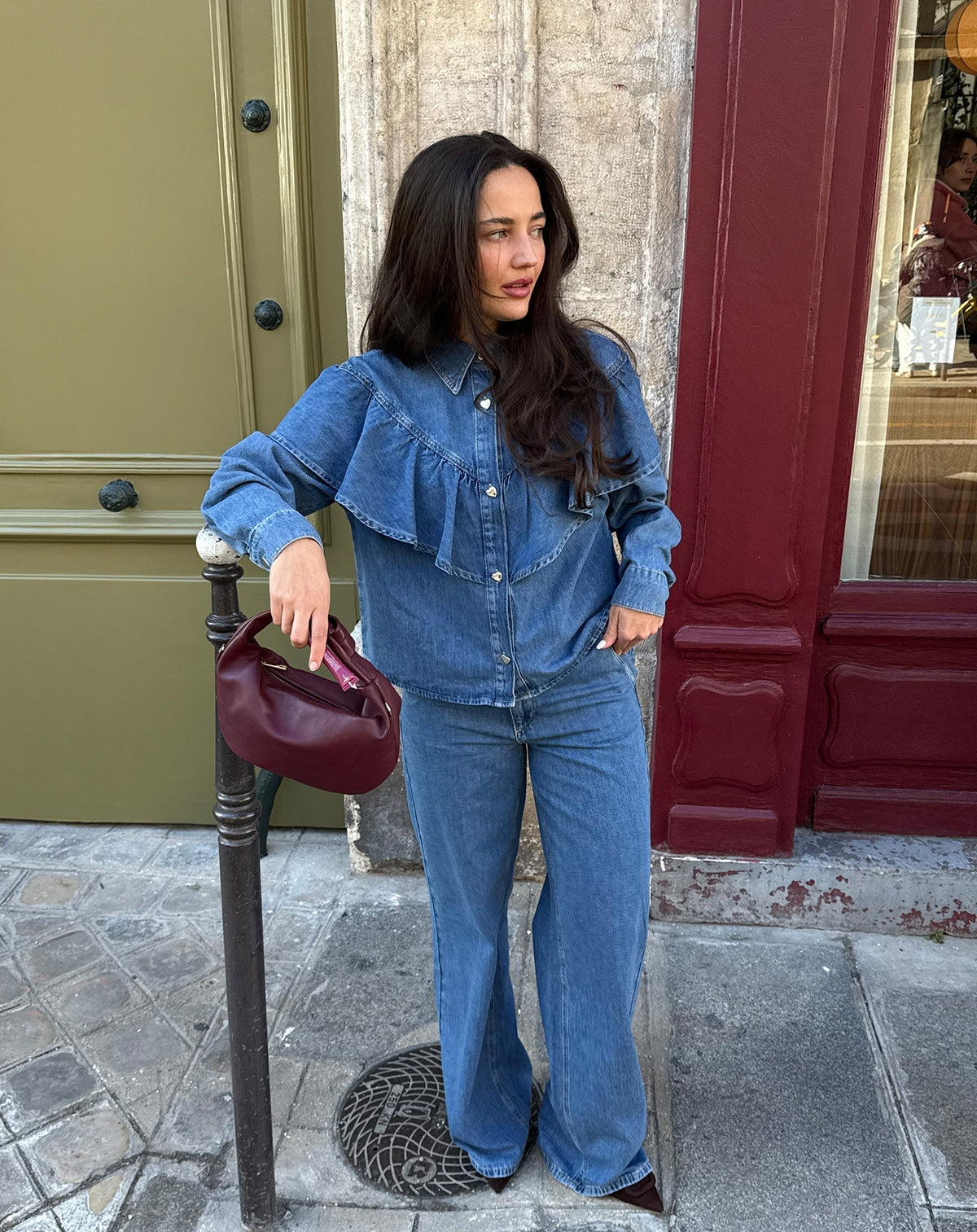 FLOWY DENIM WIDE LEG JEANS MID BLAUW