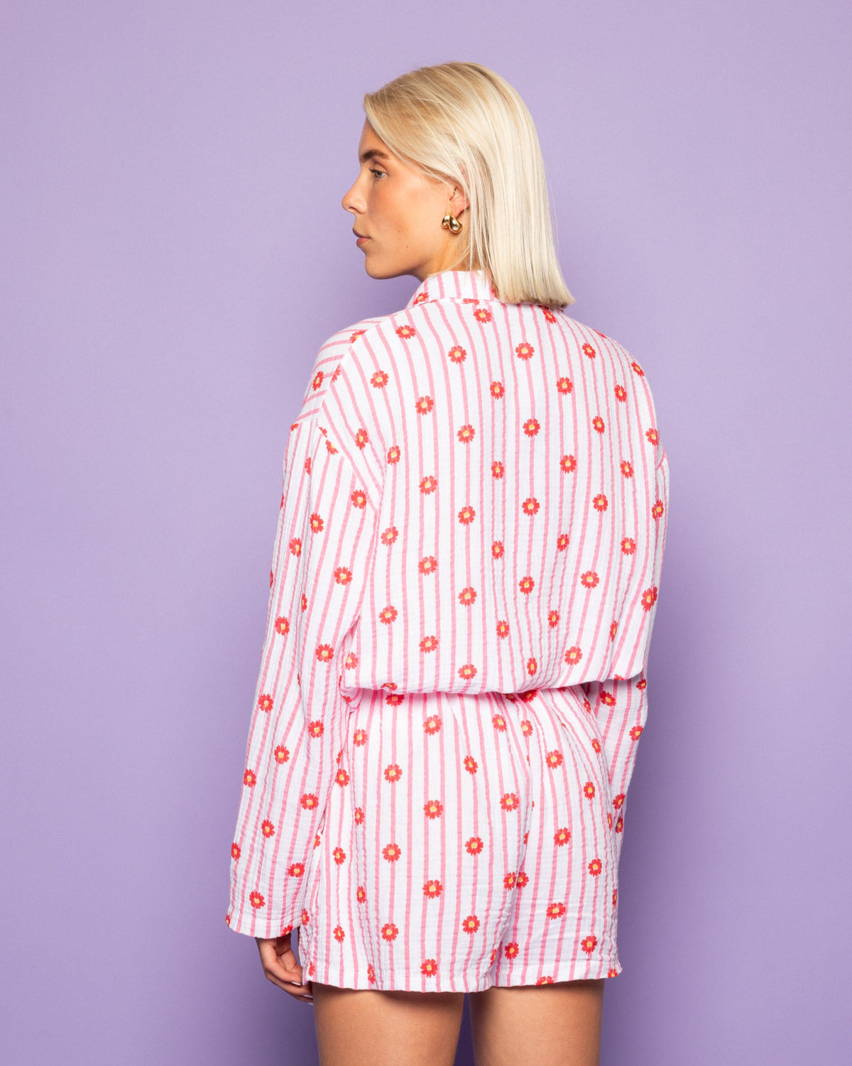 FLOWER STRIPE MOUSSELINE SHORTS ROZE