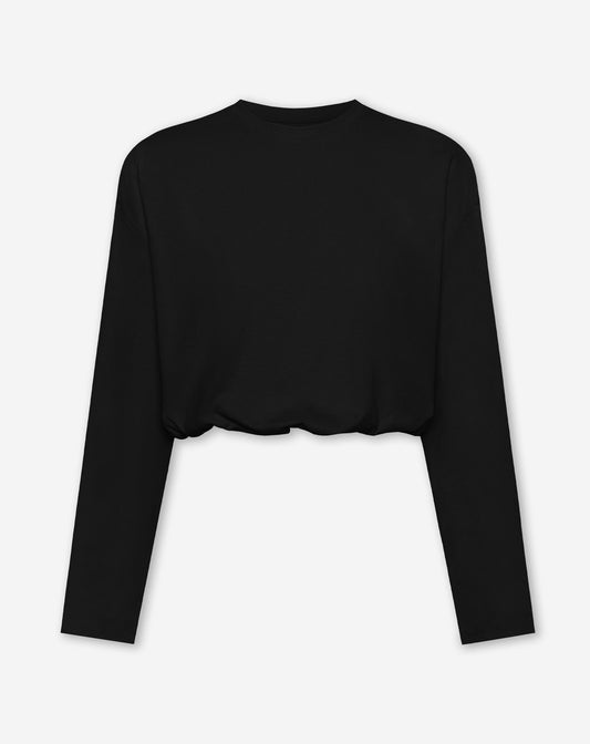 CROPPED BUBBLE HEM LONG SLEEVE TEE ZWART
