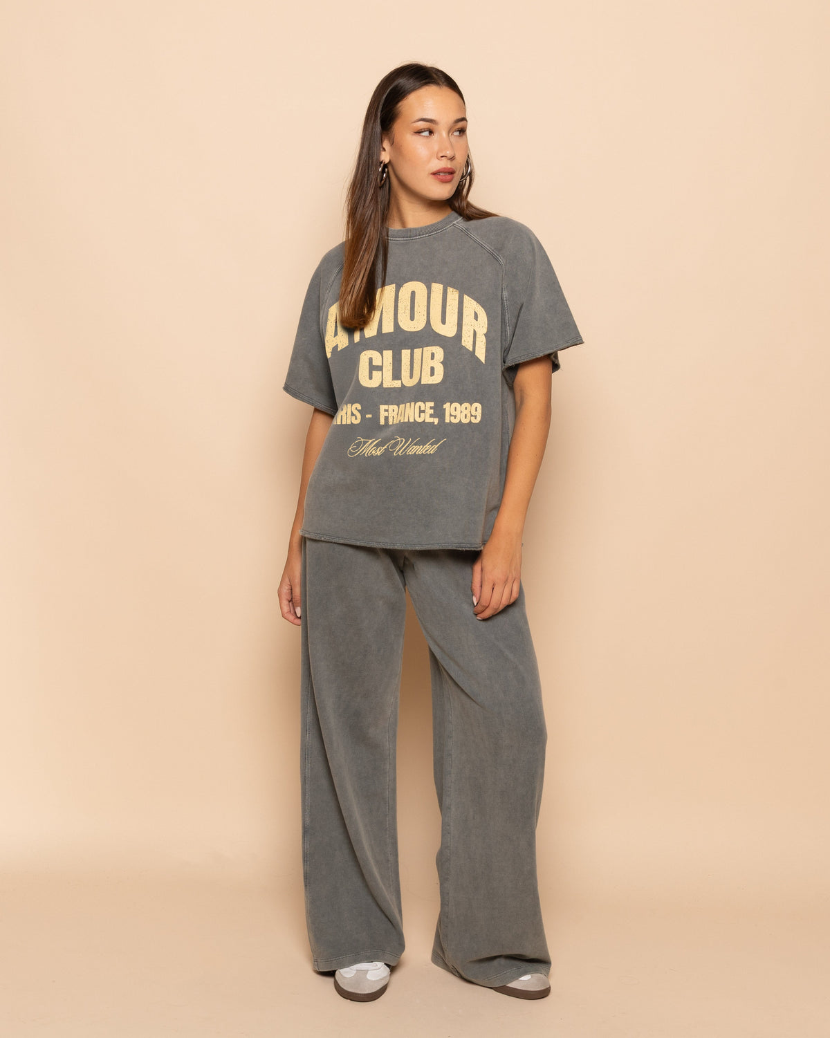WIDE LEG SWEAT PANTS ACID GRIJS