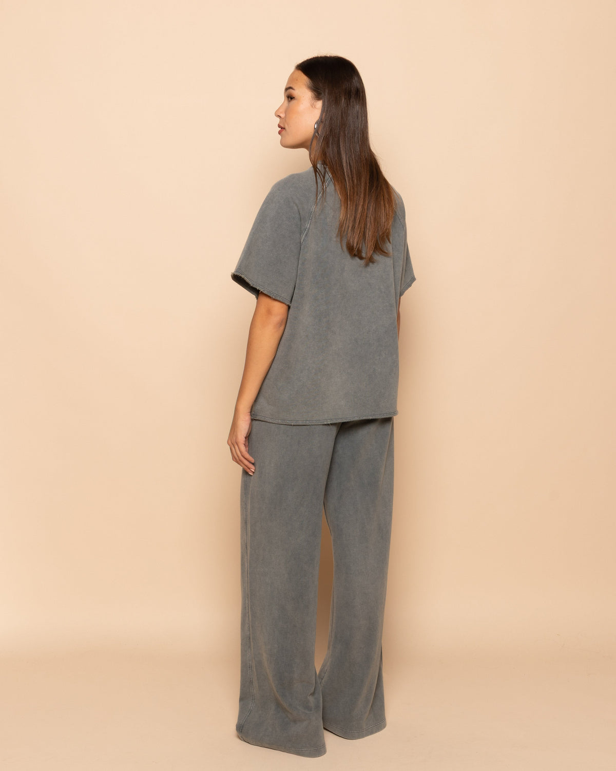 WIDE LEG SWEAT PANTS ACID GRIJS