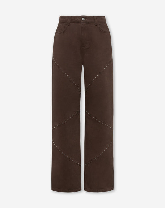 VICKY STUD WIDE LEG JEANS BRUIN