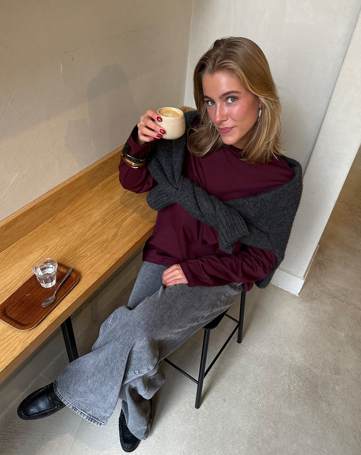 BASIC LONG SLEEVE OVERSIZED TEE DONKER BURGUNDY