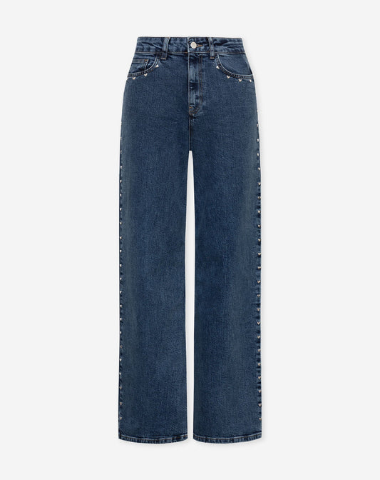 HEART STUD COMFORT WIDE LEG JEANS BLAUW
