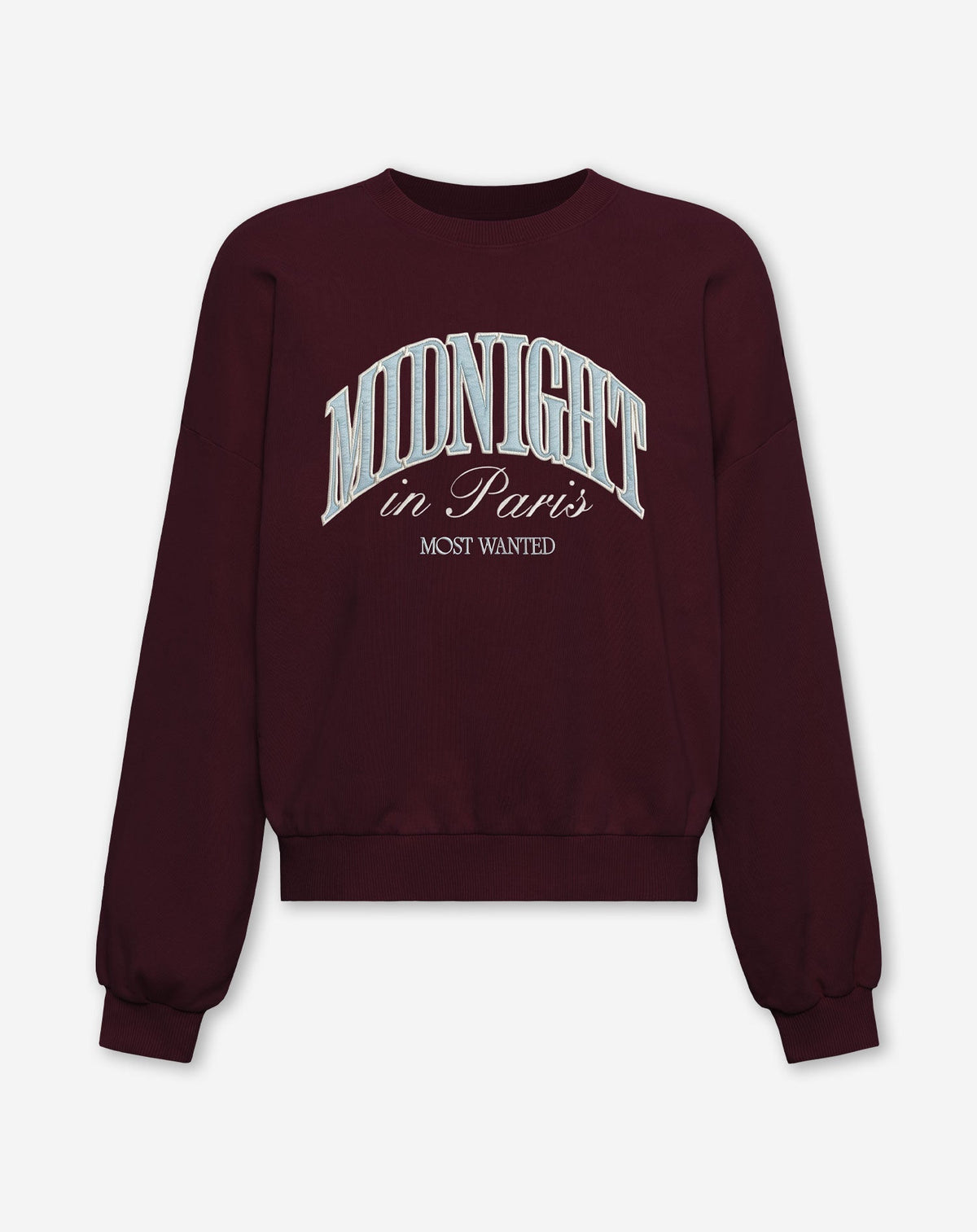 MIDNIGHT SATIN PATCH SWEATER DONKER BURGUNDY