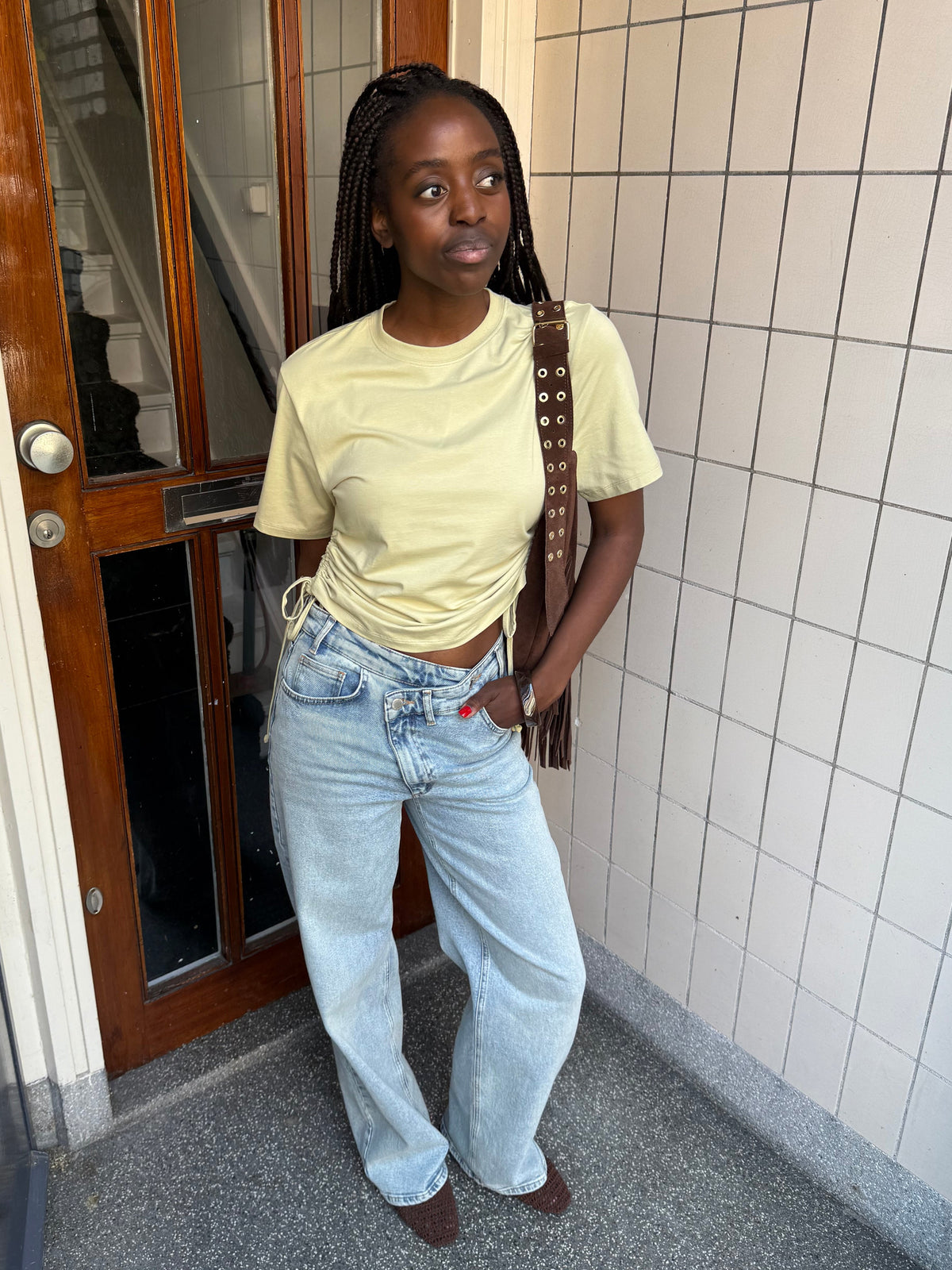 ELVY CROSSOVER WIDE LEG JEANS BLAUW